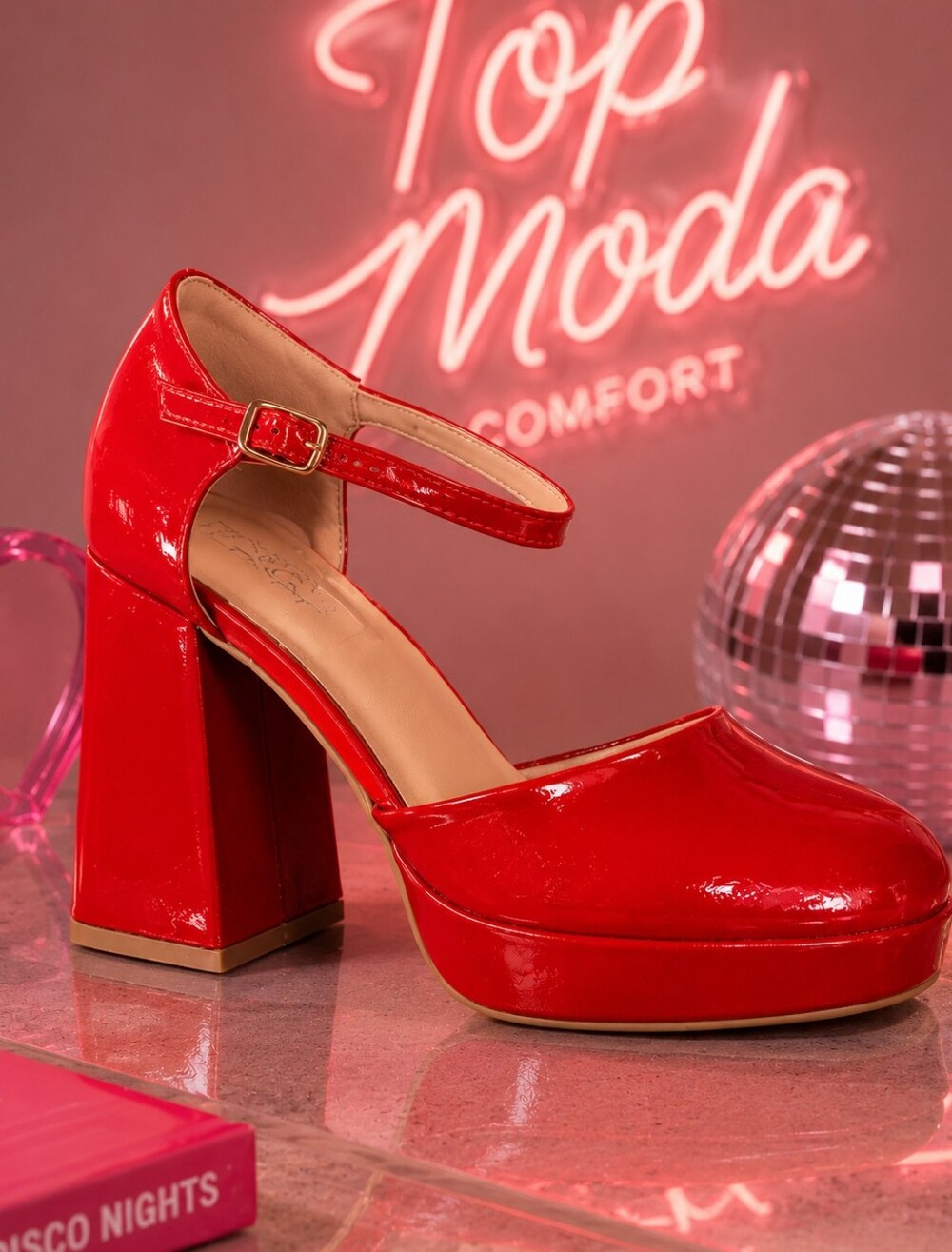 Top Moda “Red Crystal” Red Patent Platform Heels – Women’s Size 7 – New in Box